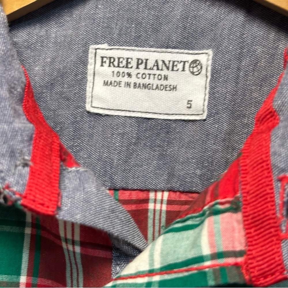 Free Planet Boys Size 5 Long Sleeve Button Up Red, Green, White Tartan - Picture 3 of 9
